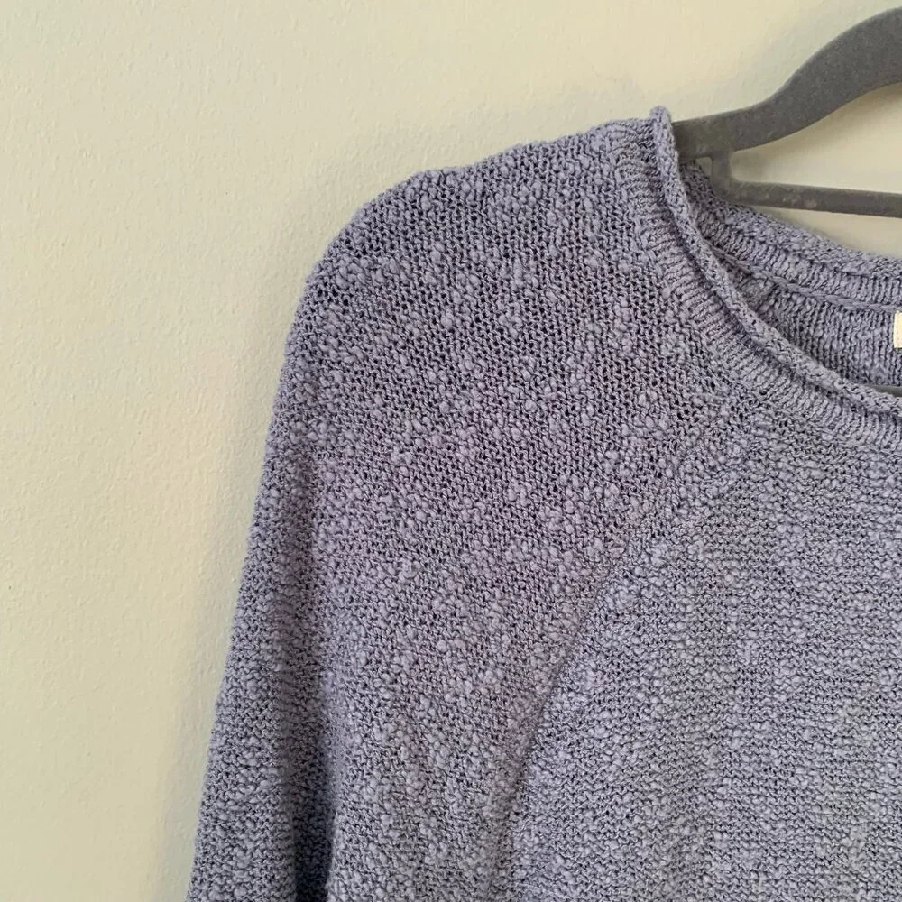 L.L.Bean Textured Bouclé Knit Sweater Women XS Petite Blue Raglan Sleeve‎ Cotton
